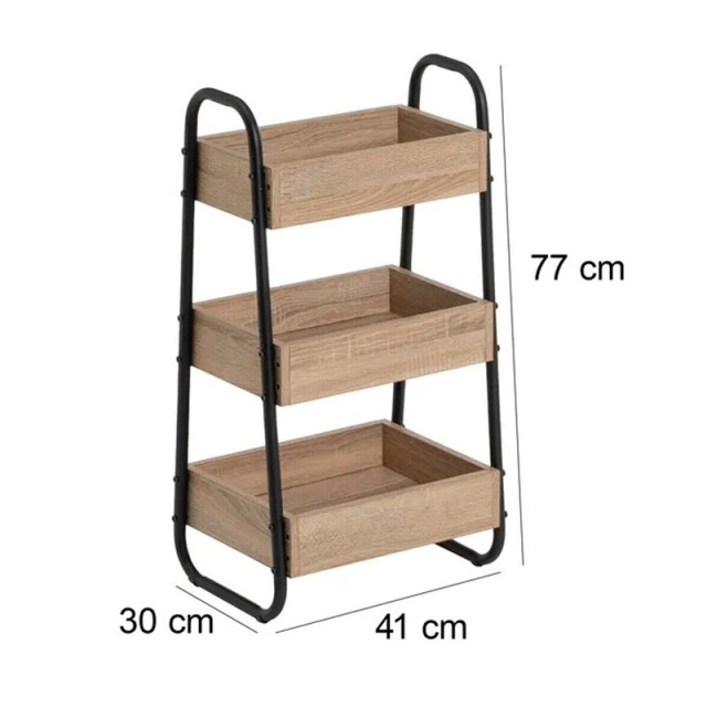 Μεταλλική Ραφιέρα με 3 Ξύλινα Ράφια 41 x 30 x 77 cm Bakaji 02839902