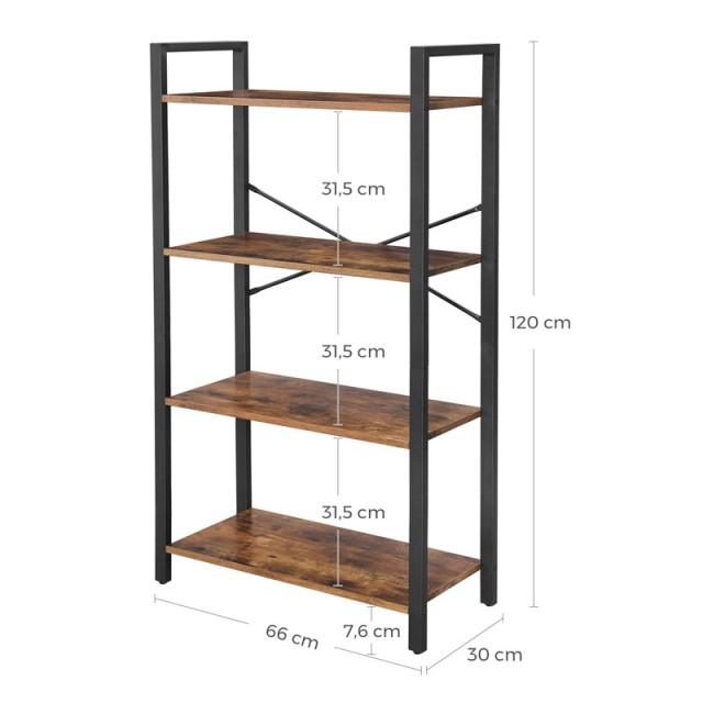 Μεταλλική Ραφιέρα με 4 Ξύλινα Ράφια 66 x 30 x 120 cm VASAGLE LLS60BX