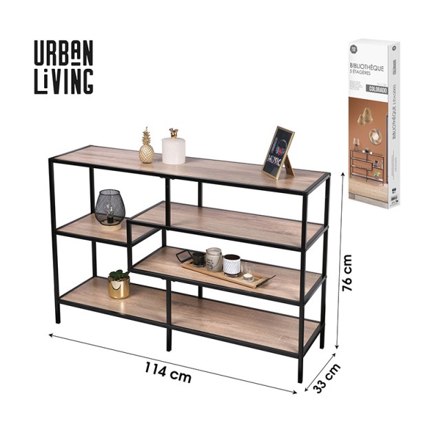 Μεταλλική Κονσόλα με 5 Ξύλινα Ράφια 114 x 33 x 76 cm Colorado Urban Living 151356