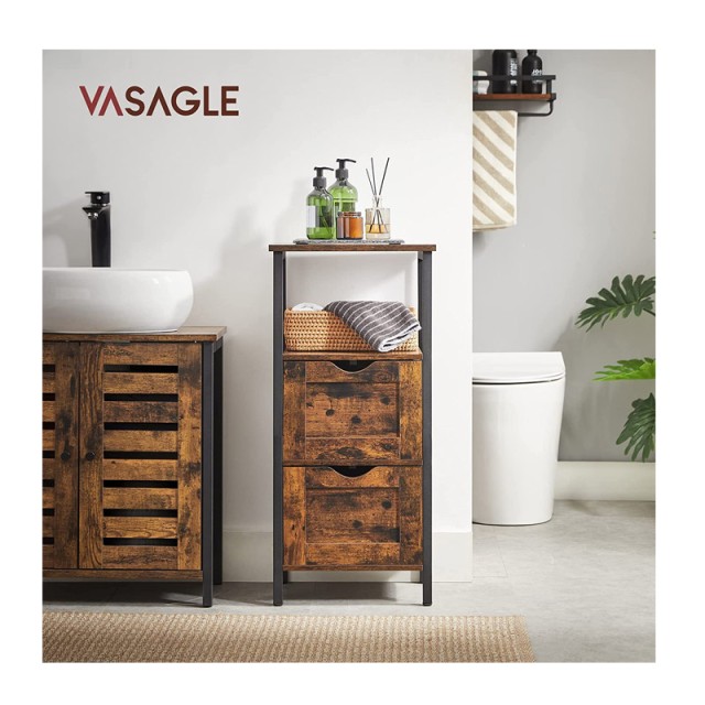 Μεταλλική Ραφιέρα Μπάνιου με 2 Ράφια και 2 Συρτάρια 37 x 30 x 80 cm VASAGLE BBK151B01