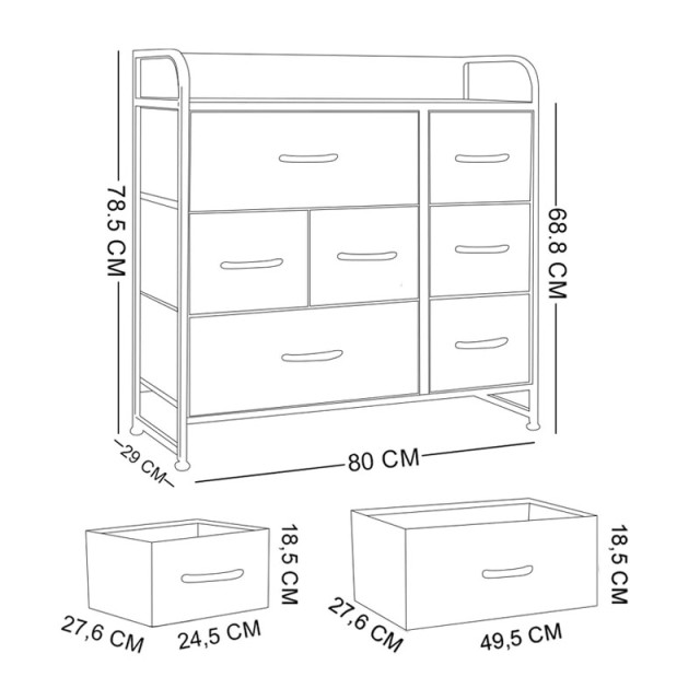 Μεταλλική Συρταριέρα με 7 Υφασμάτινα Συρτάρια 80 x 29 x 78.5 cm Χρώματος Καφέ Bakaji 02815346