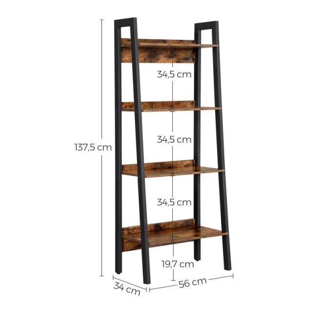 Μεταλλική Βιβλιοθήκη με 4 Ξύλινα Ράφια 56 x 34 x 137.5 cm VASAGLE LLS054X01
