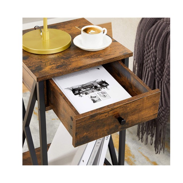 Μεταλλικό - Ξύλινο Κομοδίνο με 1 Συρτάρι και 1 Ράφι 35 x 35 x 70 cm VASAGLE LET501B01