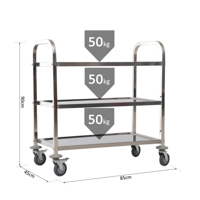 Μεταλλικό Τρόλεϊ Κουζίνας από Ανοξείδωτο Ατσάλι με 3 Ράφια 85 x 45 x 90 cm HOMCOM 801-074