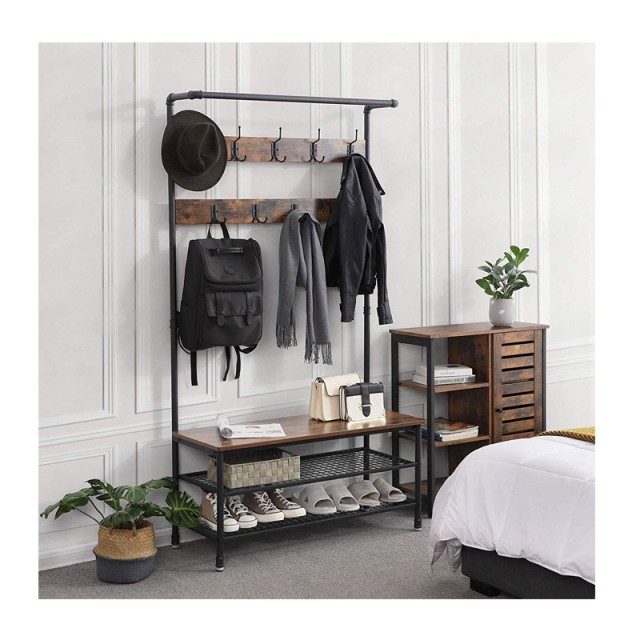 Μεταλλικό Έπιπλο Εισόδου με 3 Ράφια και 9 Διπλές Κρεμάστρες 100 x 182 x 41.5 cm VASAGLE HSR47BX