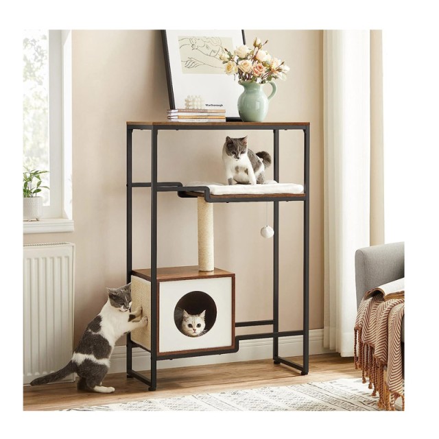 Μεταλλικό Έπιπλο - Ονυχοδρόμιο Γάτας με Σπιτάκι 74 x 34 x 114 cm PCT112X01 Feandrea