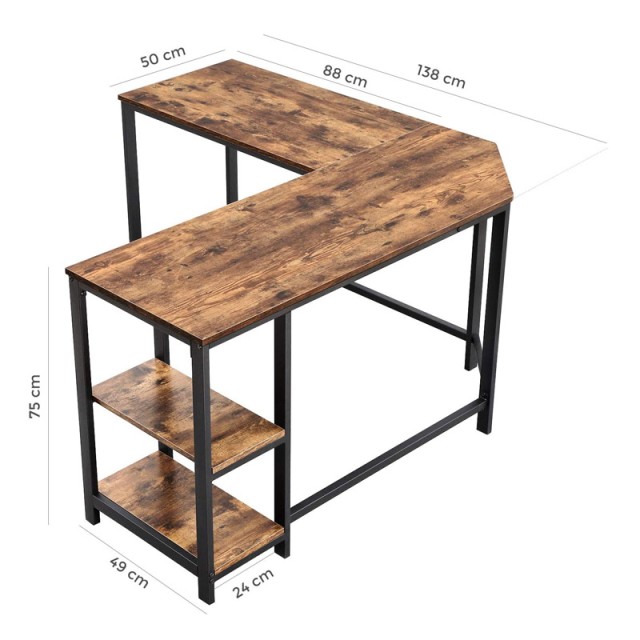 Μεταλλικό Γωνιακό Γραφείο με Θέση για Υπολογιστή 138 x 138 x 75 cm VASAGLE LWD72X