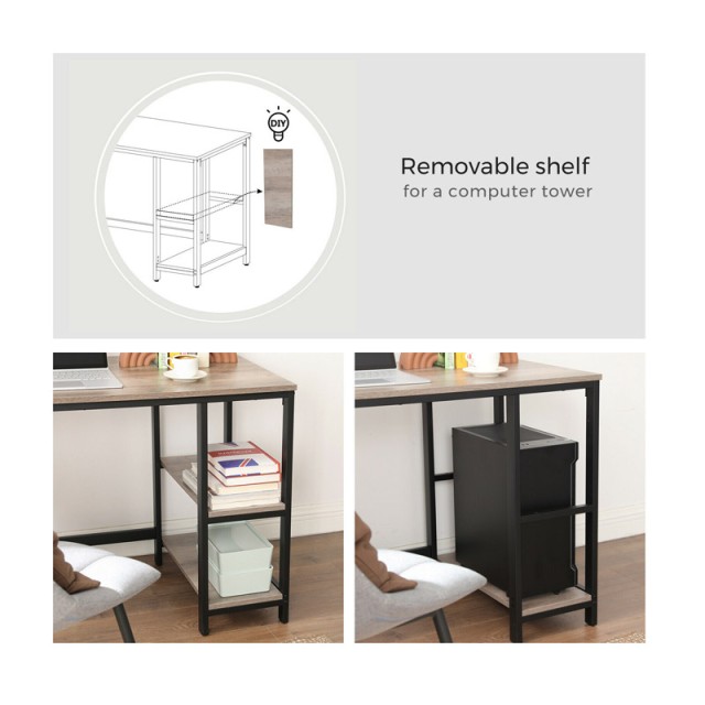 Μεταλλικό Γωνιακό Γραφείο με Θέση για Υπολογιστή 138 x 138 x 75 cm Χρώματος Γκρι VASAGLE LWD72MB