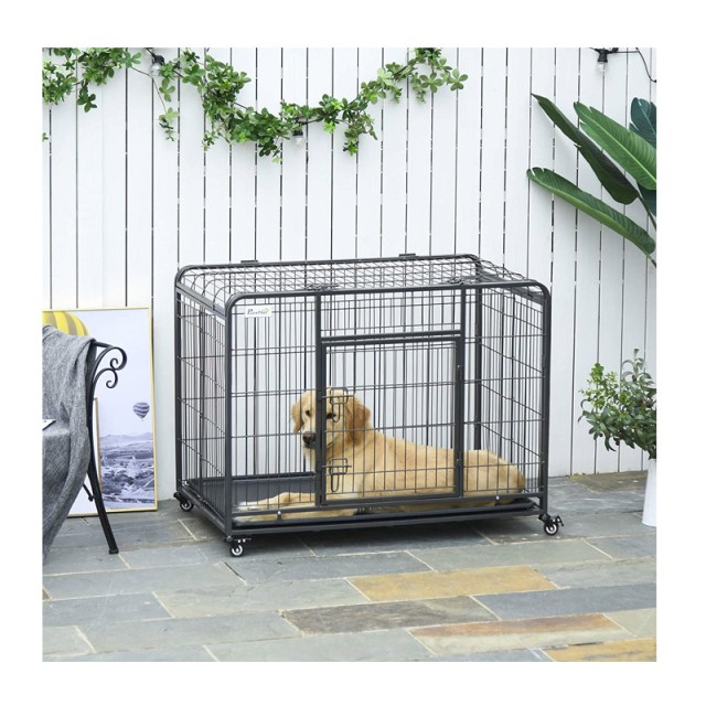 Μεταλλικό Πτυσσόμενο Κλουβί Μεταφοράς Σκύλου με Ρόδες 109.5 x 71 x 78 cm PawHut D02-052V01