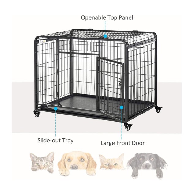 Μεταλλικό Πτυσσόμενο Κλουβί Μεταφοράς Σκύλου με Ρόδες 109.5 x 71 x 78 cm PawHut D02-052V01