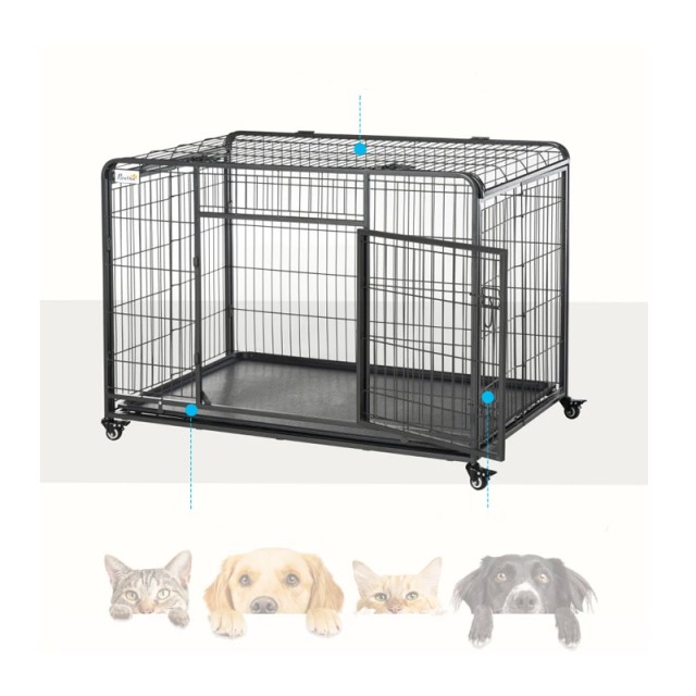 Μεταλλικό Πτυσσόμενο Κλουβί Μεταφοράς Σκύλου με Ρόδες 125 x 76 x 81 cm PawHut D02-052V02