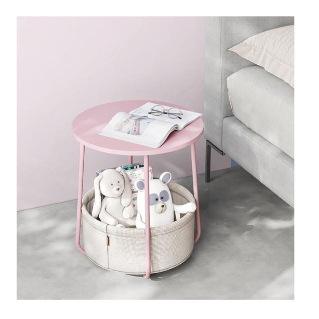 Μεταλλικό Στρογγυλό Βοηθητικό Τραπεζάκι Σαλονιού με Υφασμάτινο Καλάθι 45 x 50 cm Χρώματος Ροζ VASAGLE LET223R61