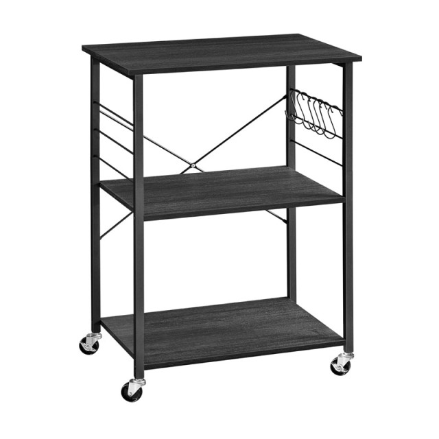 Μεταλλικό Τρόλεϊ Κουζίνας με 3 Ράφια 60 x 40 x 89 cm Χρώματος Μαύρο VASAGLE KKS060B42
