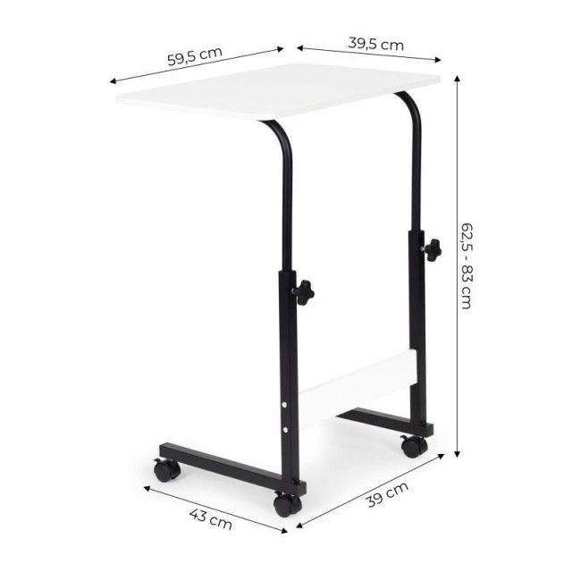 Μεταλλικό Τροχήλατο Τραπέζι για Laptop 39 x 43 x 62.5-83 cm Χρώματος Λευκό ModernHome PJJCT0135-60B-White