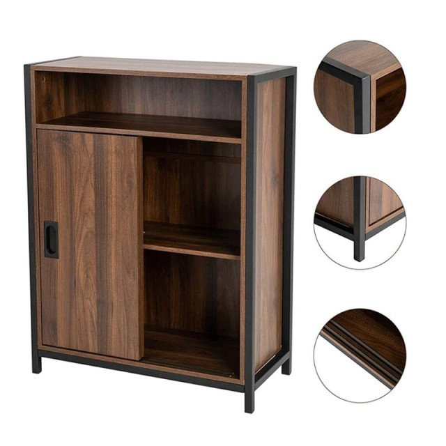 Μεταλλικό/Ξύλινο Έπιπλο με Ντουλάπι και Ράφι 64 x 30 x 81 cm Χρώματος Καφέ Bakaji 02834734
