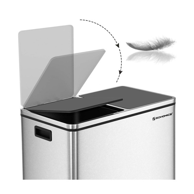 Μεταλλικός Διπλός Κάδος Απορριμμάτων από Ανοξείδωτο Ατσάλι με 2 Πεντάλ και Σύστημα Soft-Close 60 Lt Χρώματος Ασημί Songmics LTB60NL