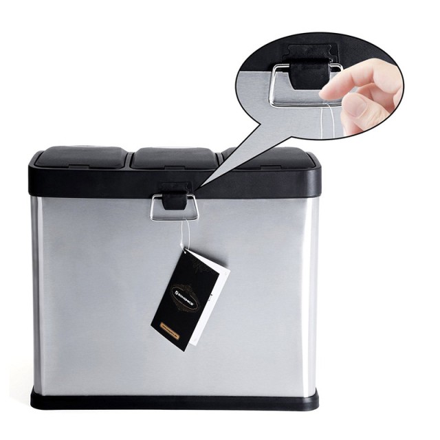 Μεταλλικός Τριπλός Κάδος Απορριμμάτων από Ανοξείδωτο Ατσάλι με 3 Πεντάλ 24 Lt Songmics LTB24L