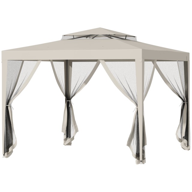 Outsunny Garden Gazebo 3x3m με κουνουπιέρα, διπλή οροφή και μεταλλικό σκελετό, μπεζ 84C-195V01BG