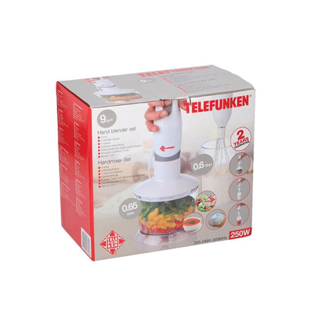 Μπλέντερ Χειρός Telefunken με Δοχείο Κοπής και 2 Κεφαλές Ανάμιξης και Κανάτα Σετ 9τμχ 93604