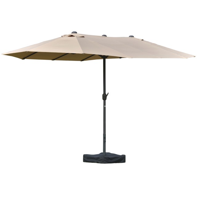 Outsunny Διπλή Ομπρέλα Κήπου 460x270cm Άνοιγμα μανιβέλας, Σταυρωτή Βάση και Έρμα, Χακί από ατσάλι και πολυεστέρα 84D-031V03SD