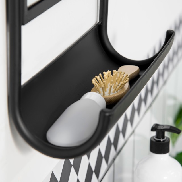 Καθρέφτης τοίχου HOMCOM με κάτω ράφι και μεταλλική κατασκευή, 36,2x12x71,7cm, Μαύρος 830-473