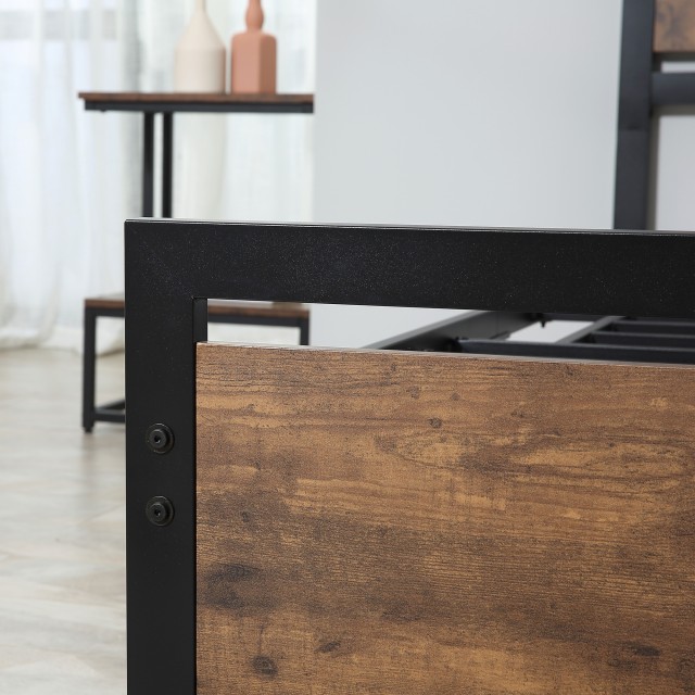 HOMCOM Κατασκευή κρεβατιού μονό από ξύλο και ατσάλι με πηχάκια βιομηχανικού στυλ, 90x200cm 831-418V01