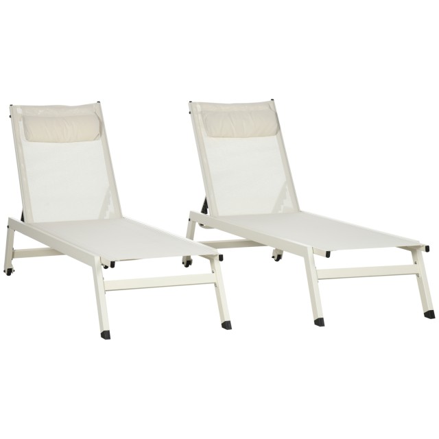 Ξαπλώστρα Outsunny Chaise Longue από αλουμίνιο και πολυεστέρα, Σετ 2 τεμαχίων Garden Beige με 5 επίπεδα ανάκλισης, 55x195x30 cm 84G-105V01CW