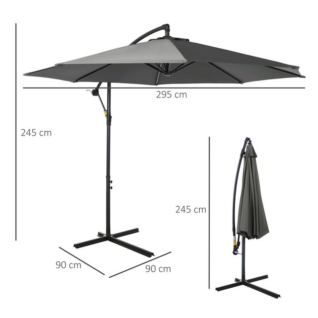 Outsunny Outsunny Outdoor Parasol Ατσάλινο πλαίσιο και Πολυεστέρας Αδιάβροχο Anti-UV Φ300x250cm, Γκρι 84D-037GY