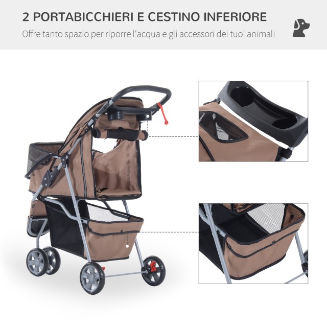 PawHut Dog Stroller Pet Cart, Coffee, 75 x 45 x 97cm D00-041CF