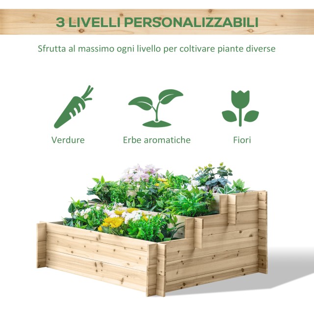 Outsunny 3 επιπέδων Spruce Wood Planter, Υπαίθριο υπερυψωμένο κουτί κήπου, 120x100x54cm 845-535