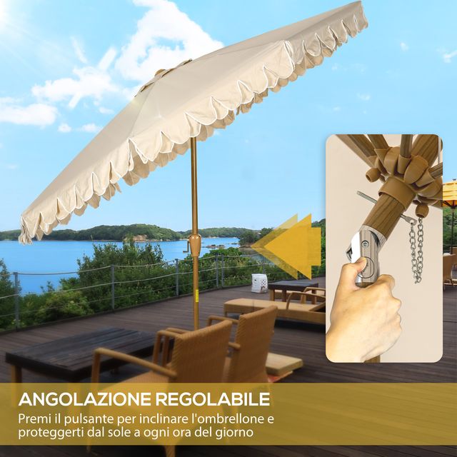 Outsunny Ανακλινόμενη ομπρέλα κήπου με άνοιγμα μανιβέλας, Ø265x235,5cm, Χακί 84D-207V00KK