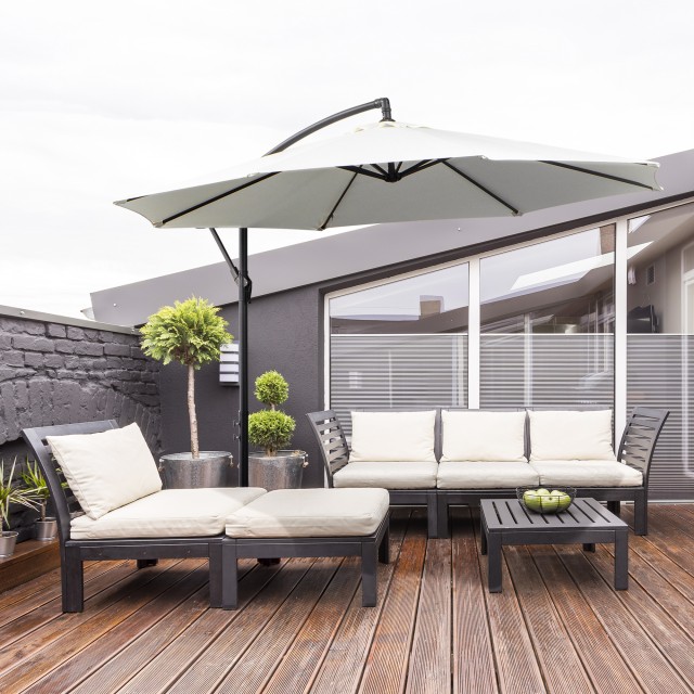 Ομπρέλα κήπου Outsunny με μανιβέλα, Φ3x2,5m, Λευκό 84D-037CW
