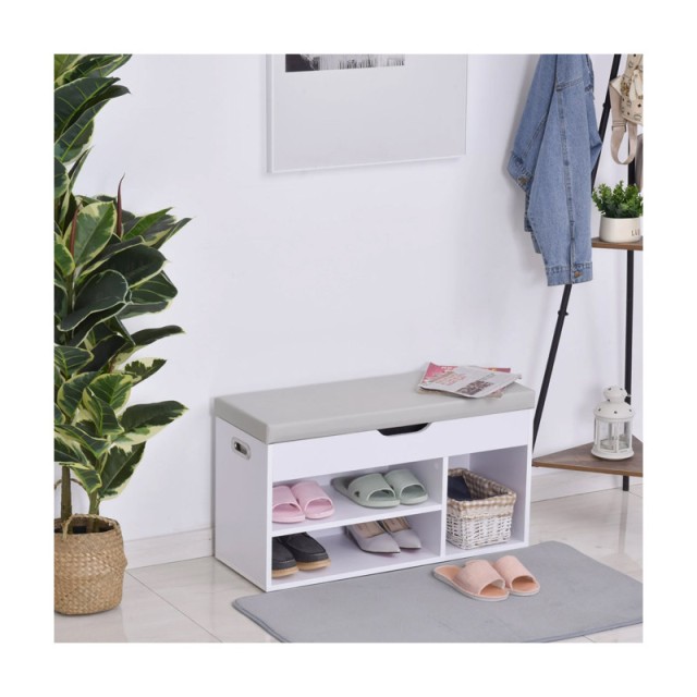 Πάγκος Αποθήκευσης Παπουτσιών με 3 Ράφια και Κάθισμα 43 x 80 x 30 cm Χρώματος Λευκό HOMCOM 837-039WT