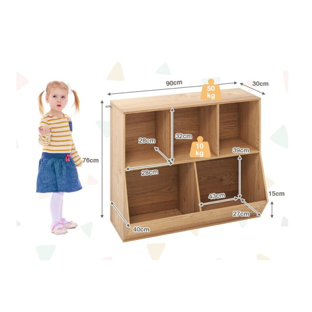 Παιδική Ξύλινη Ραφιέρα με 5 Διαμερίσματα 90 x 40 x 76 cm Costway JZ10144NA