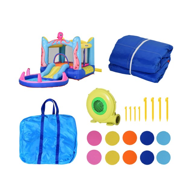 Παιδικό Φουσκωτό Κάστρο - Τραμπολίνο με Πισίνα και Τσουλήθρα 380 x 200 x 180 cm Outsunny 342-022V90