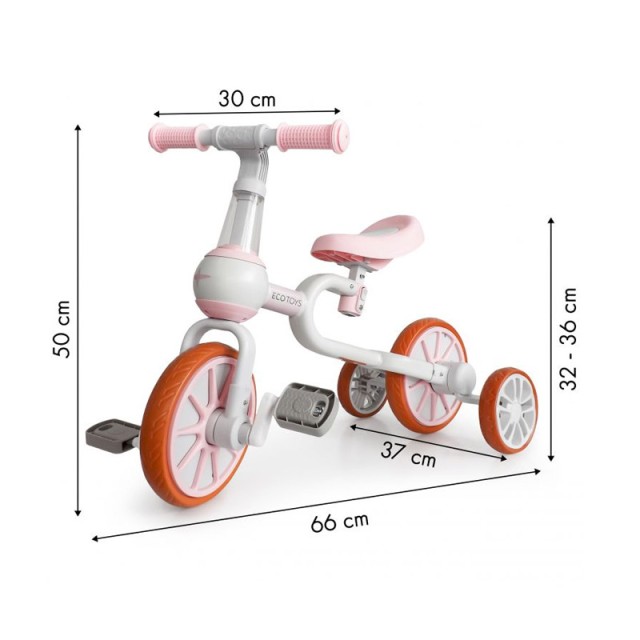 Παιδικό Ποδήλατο Ισορροπίας 4 σε 1 Χρώματος Ροζ Ecotoys LC-V1311-Pink