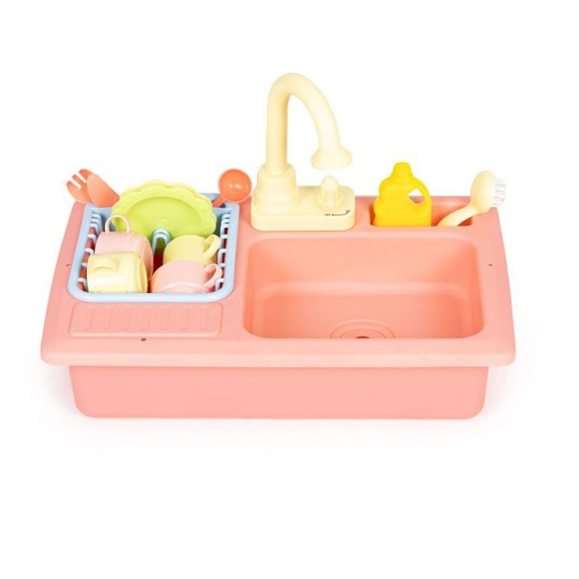 Παιδικός Πλαστικός Νεροχύτης Κουζίνας με Βρύση και Αξεσουάρ Χρώματος Κοραλί Multistore HC485046