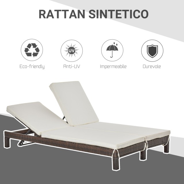 Outsunny 2θέσια ξαπλώστρα σε PE Rattan Brown με λευκό στρώμα 195 x 120 x 28 cm 862-023BN