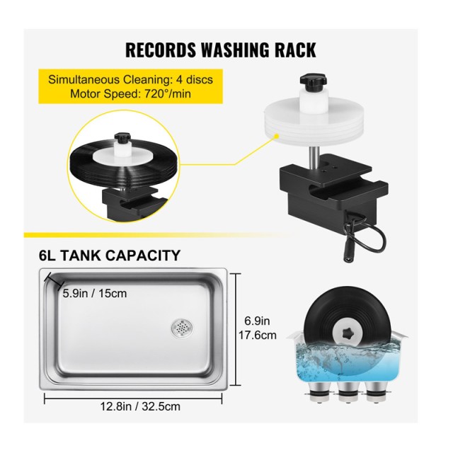 Πλυντήριο Δίσκων Βινυλίου Ultrasonic 6 Lt 40kHz VEVOR QXNGDHJ6L220VOP3ZV2