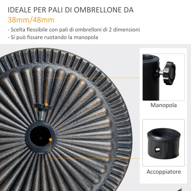 Outsunny 14,28kg Στρογγυλή βάση ομπρέλας ρητίνης με διακόσμηση, για κοντάρια 38mm και 48mm, Φ44x33cm, Μπρονζέ 84D-191