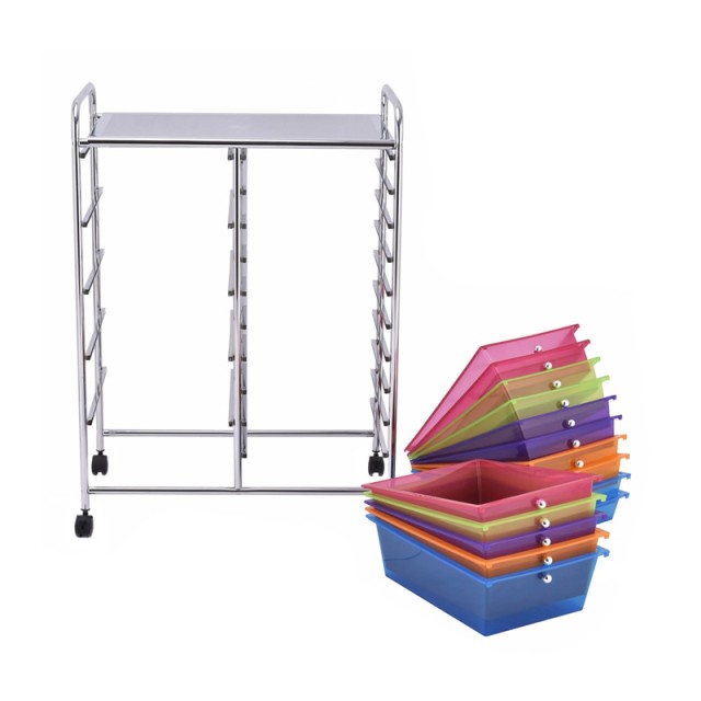 Πολυλειτουργικό Μεταλλικό Τρόλεϊ με 15 Πλαστικά Συρτάρια 62.5 x 37 x 87 cm Πολύχρωμο Costway HW53825RB