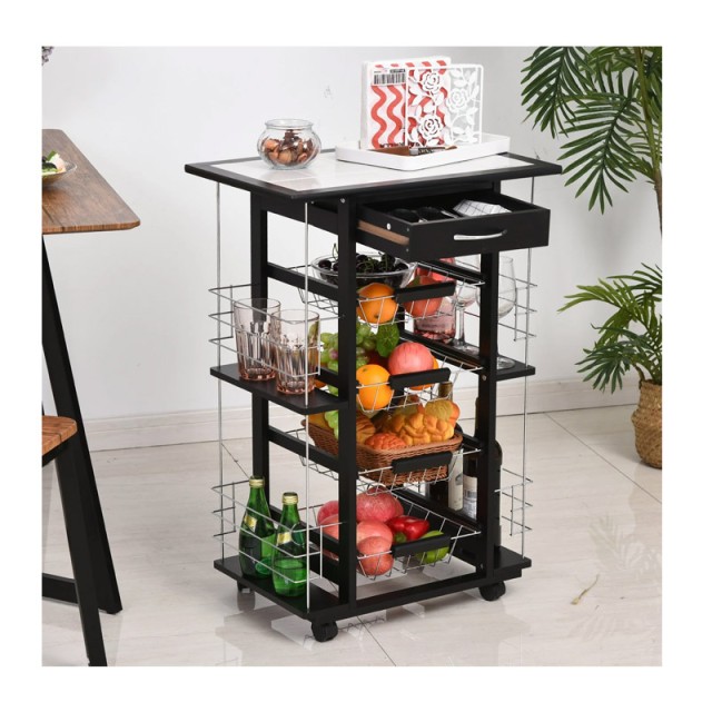 Πολυλειτουργικό Ξύλινο Τρόλεϊ Κουζίνας 57 x 37 x 83 cm HOMCOM 801-122