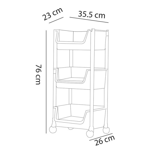 Πολυλειτουργικό Πλαστικό Τρόλεϊ με 3 Ράφια 25.5 x 26 x 76 cm Χρώματος Ροζ Shally Dogan 02840143