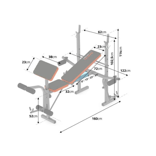 Πολυλειτουργικός Πάγκος Γυμναστικής 160 x 122 x 114 cm Neo-Sport NS-200