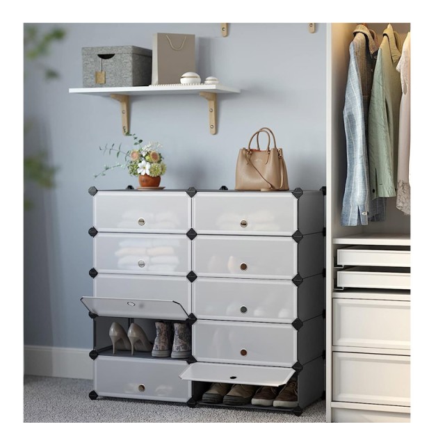 Πολυμορφική Πλαστική Παπουτσοθήκη με 10 Θήκες Χρώματος Γκρι Songmics LPC010G01