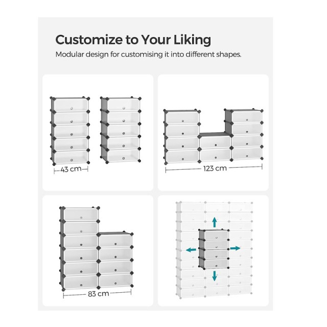 Πολυμορφική Πλαστική Παπουτσοθήκη με 10 Θήκες Χρώματος Γκρι Songmics LPC010G01