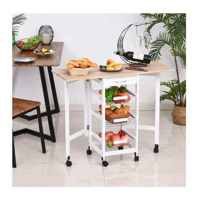 Πολυμορφικό Μεταλλικό Τρόλεϊ Κουζίνας με 1 Συρτάρι και 3 Καλάθια 77.5 x 97.2 x 37 cm HOMCOM 801-125