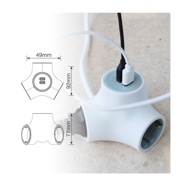 Πολύπριζο 3 Θέσεων με 2 Θύρες USB και Καλώδιο 1.4 m GSC 103000014