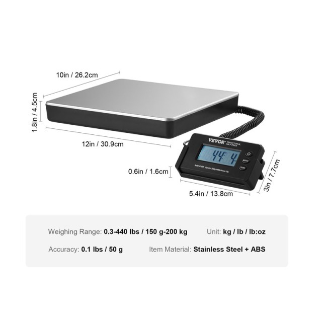 Ψηφιακή Ταχυδρομική Ζυγαριά με LCD Οθόνη 150 g-200 Kg VEVOR FTSYSCYXBDG12YMRKV2