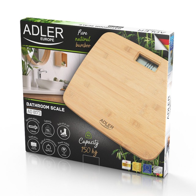 Ψηφιακή Ζυγαριά Μπάνιου από Μπαμπού 150 Kg Adler AD-8173